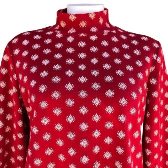 Croft & Barrow Mock Turtle Neck Red Snowflake Winter Top Long Sleeve Shirt Sz L - Picture 3 of 8